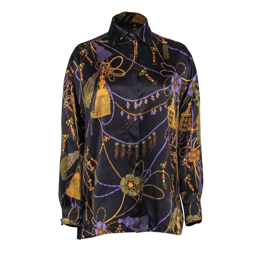 St. John Black and Gold Floral Blouse